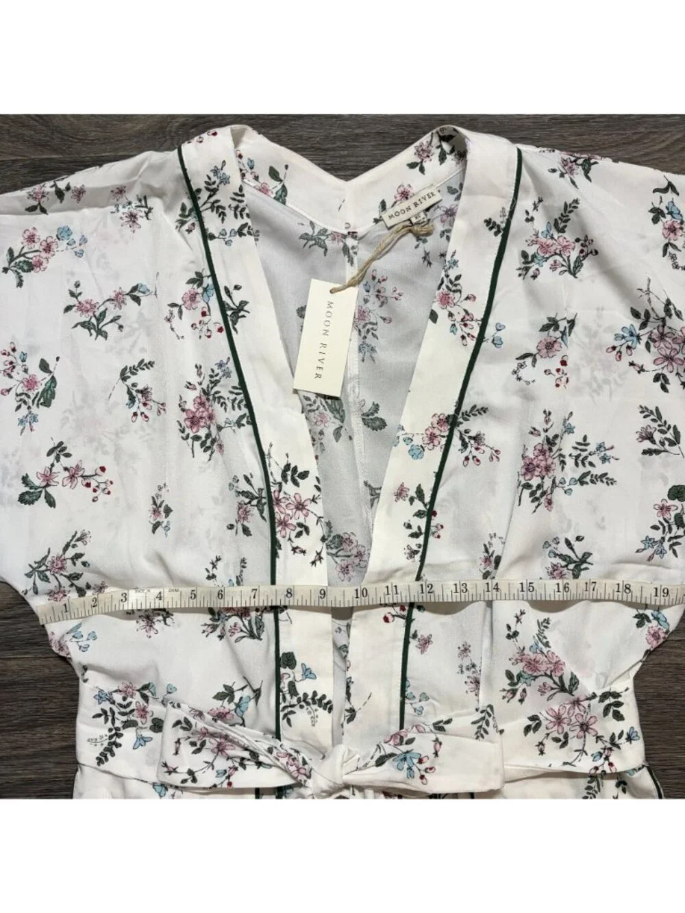 NEW Moon River Floral Kimono Robe Belt XS White Pink Green Cottagecore Boho